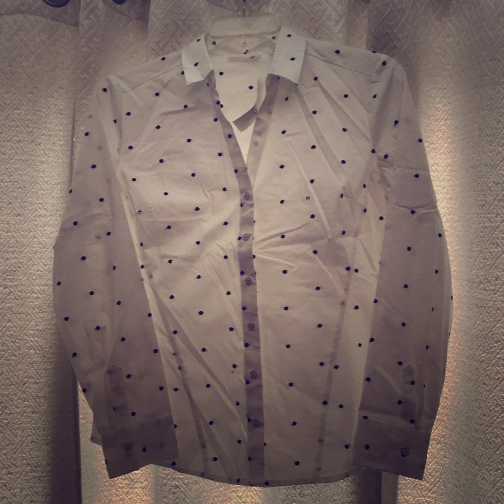 White and Black Polka Dot Button-Up Shirt